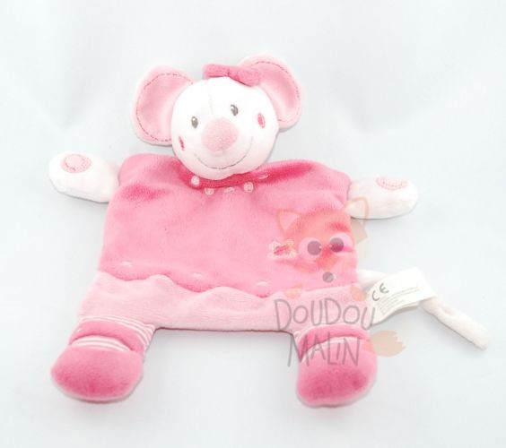 Nicotoy Doudou Souris Plat Rose Blanc Fleur